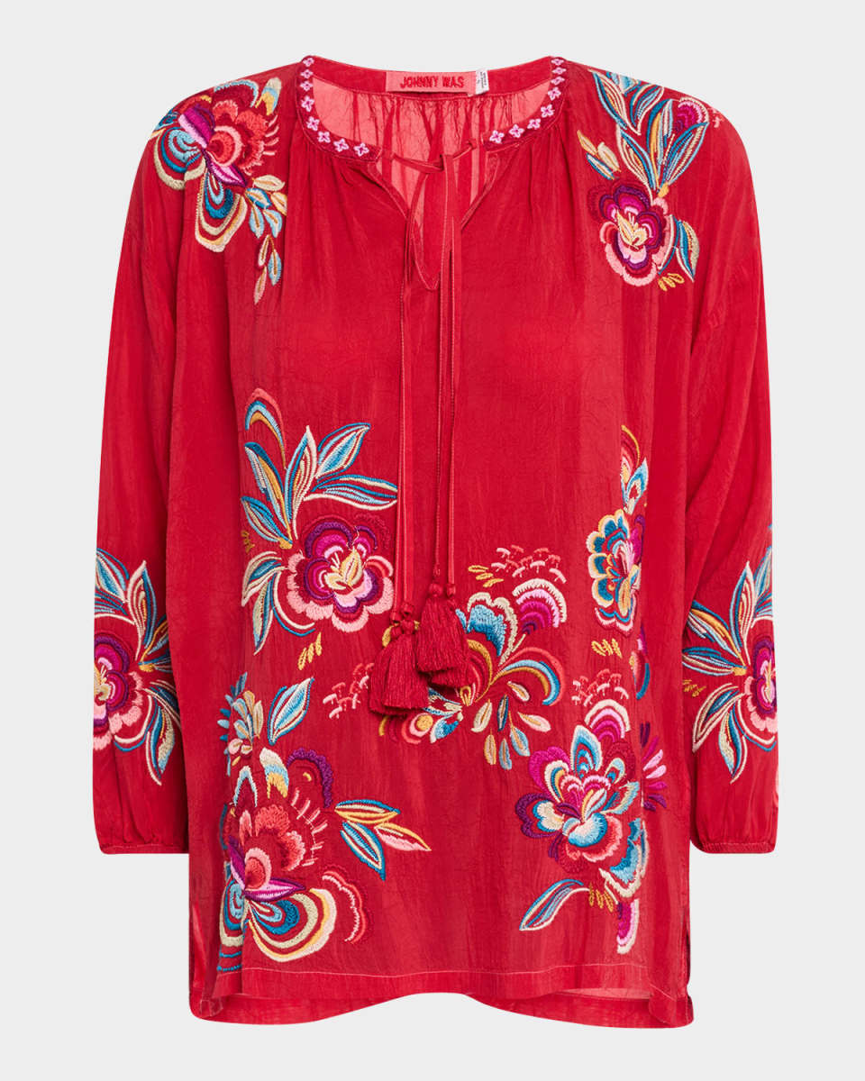 Zadonia Floral-Embroidered Blous